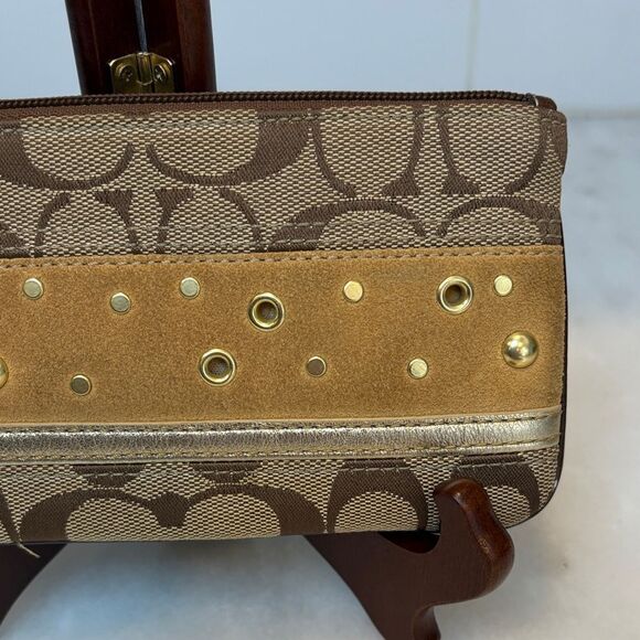 Coach Jacquard Signature Suede Stripe Grommet Clutch Wristlet - Picture 4 of 14